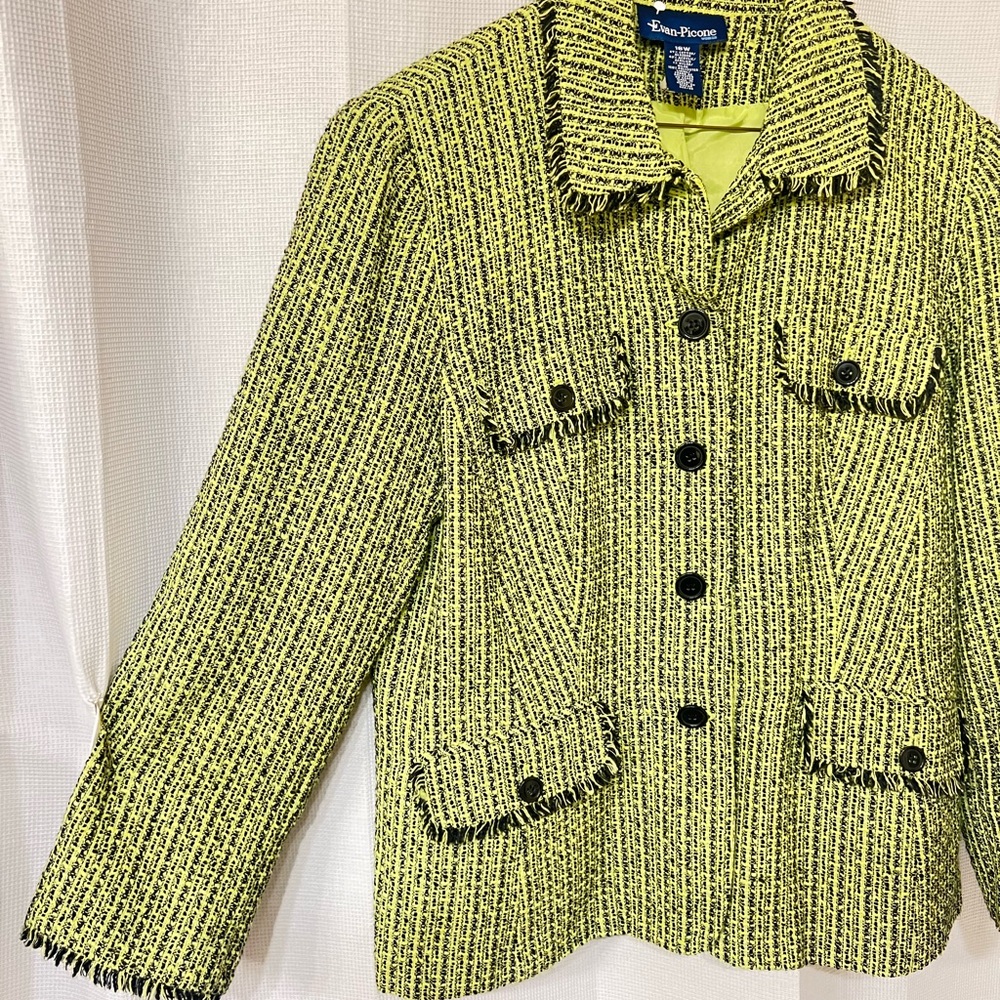 Evan Picone Green and Black Tweed Blazer Jacket